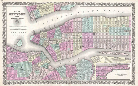 Map of New York City - Manhattan and Brooklyn, 1855