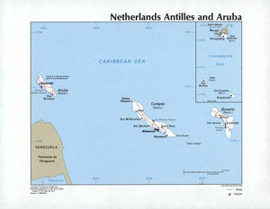 Map of Netherlands Antilles and Aruba Framed Push Pin Map