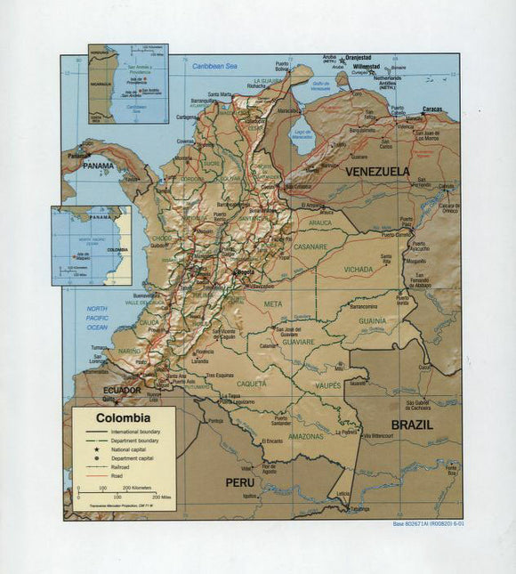 Map of Colombia Framed Push Pin Map