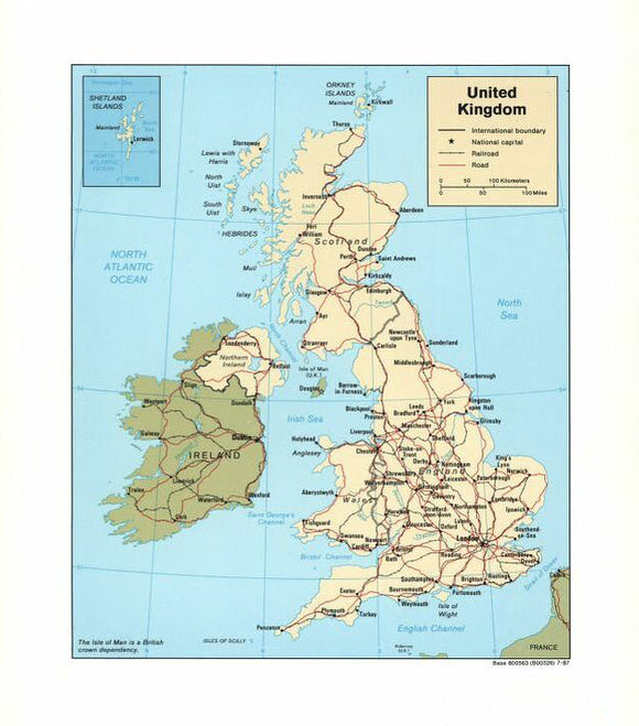 Map of United Kingdom Framed Push Pin Map