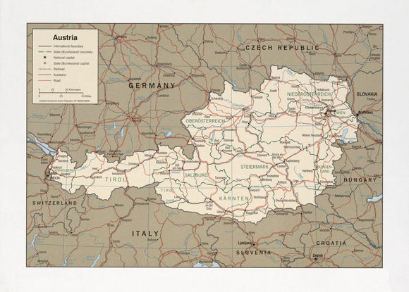 Map of Austria Framed Push Pin Map