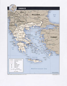 Map of Greece Framed Push Pin Map