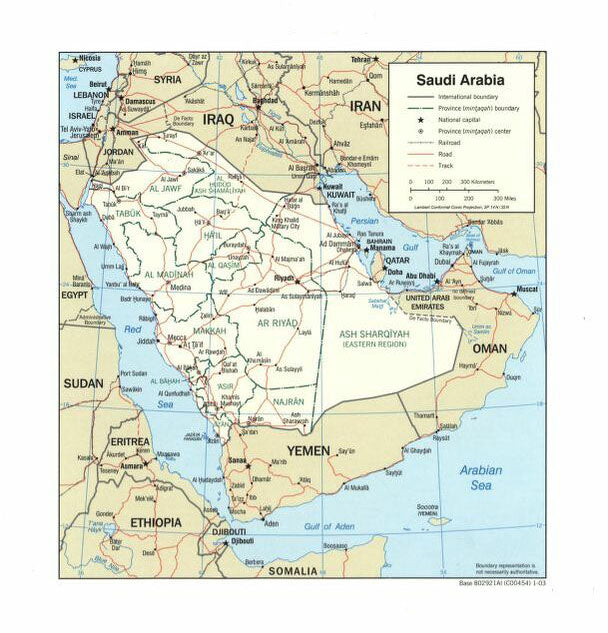 Framed Map of Saudi Arabia – wallmapsforsale