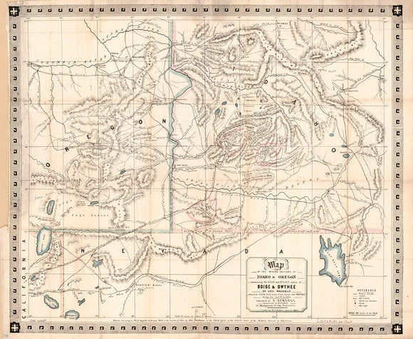 Vintage Map of the mining sections of Idaho & Oregon embracing the gold and silver mines of Boise & Owyhee, 1864
