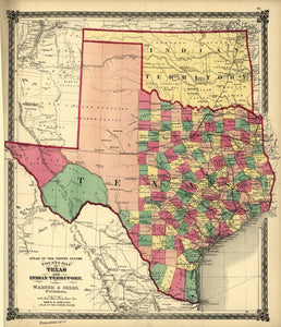Vintage Map of Texas, and Indian Territory, 1875