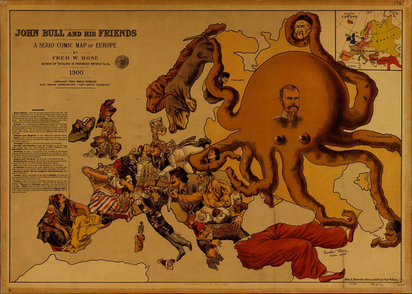 Vintage Comic Map of Europe, 1900