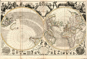 Vintage Map of the World, projected upon the plane of the horizon laid down from the discoveries and observations, 1714