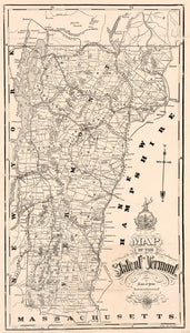 Vintage Map of the State of Vermont, 1890