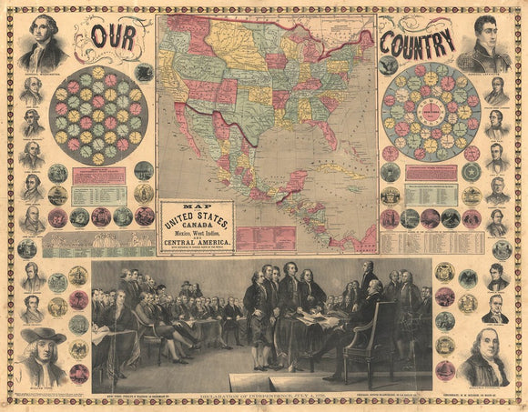 Vintage Map of the United States, Canada, Mexico, West Indies and Central America, 1859
