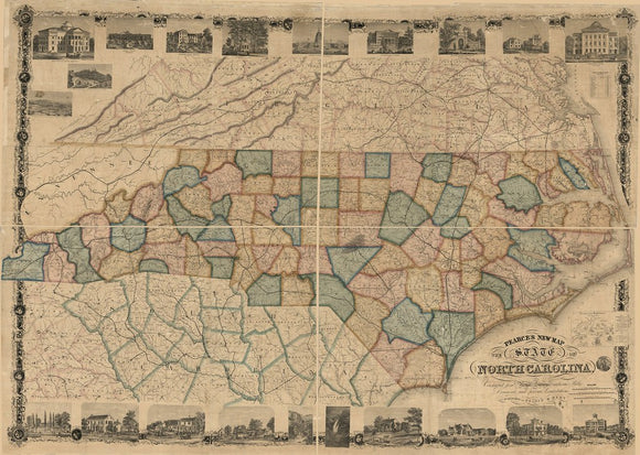 Vintage Map of the state of North Carolina : constructed from actual surveys, authentic public documents and private contributions, 1870
