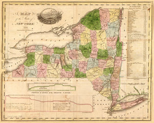 Vintage Map of the state of New York, 1833
