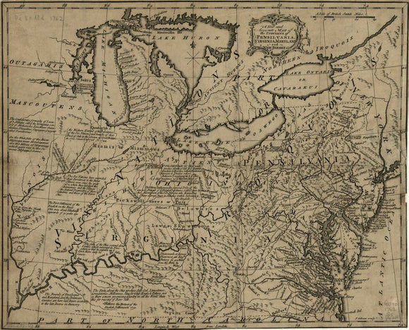 Vintage Map of Pennsylvania, Virginia, Maryland and New Jersey, 1762