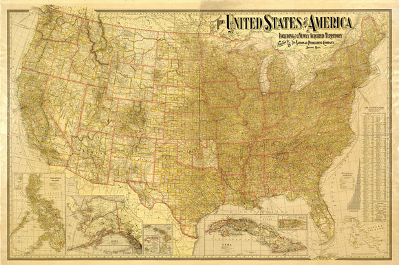 Vintage Map of the United States including all its newly acquired territory, 1901