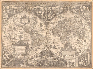 Vintage Map of the World - Orbis terrarum descriptio duobis planis hemisphaeriis comprehensa, 1618