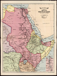Vintage Map of Bacon's excelsior map of Egypt, the Nile basin and adjoining countries., 1916