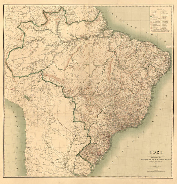Vintage Map of Brazil : from official and other sources, 1905
