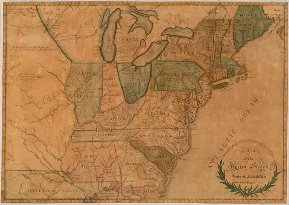 Vintage Map of the United States, 1845