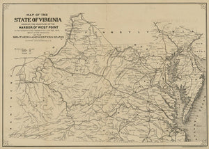 Vintage Map of the state of Virginia : showing the advantages of the harbor of West Point as an entrepot for emmigration and the shipment of the products of the southern and western states, 1875