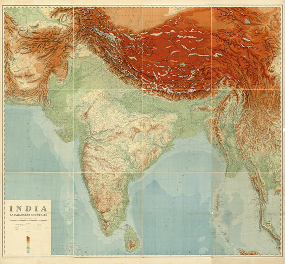 Vintage Map of India and Adjacent Countries, 1917