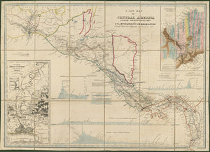 Vintage Map of Central America : showing the different lines of Atlantic & Pacific communication, 1850