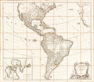 Vintage Map of America - L?Amérique septentrionale et méridionale divisée suivant ses différens pays, 1780