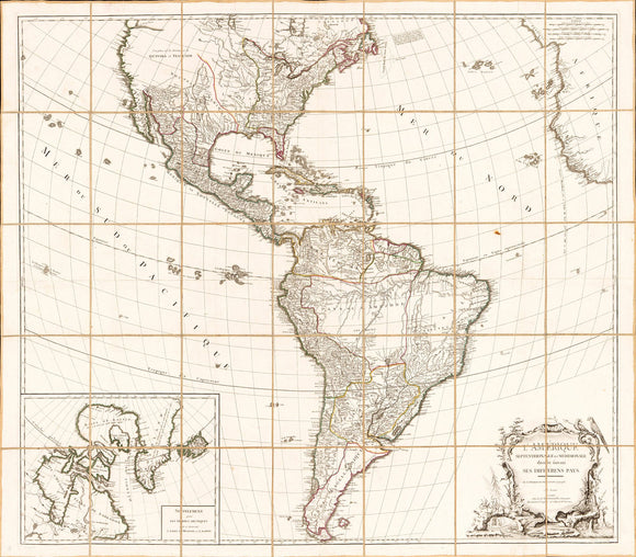 Vintage Map of America - L?Amérique septentrionale et méridionale divisée suivant ses différens pays, 1780