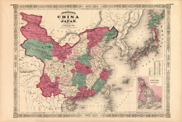 Vintage Map of Johnson's China and Japan, 1869