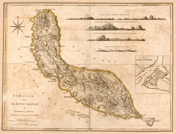Vintage Map of Curaçao, from the Dutch originals, of Gerard van Keulen, regulated by astronomical observations, 1775