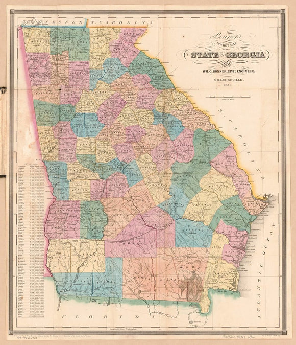 Vintage Map of the State of Georgia, 1851