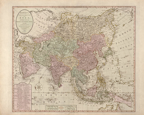 Vintage Map of Asia, divided into its empires, kingdoms, states, and other subdivisions : laid down from observations of the most celebrated geographers, 1791