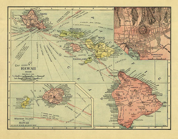 Vintage Map of Hawaii, 1912