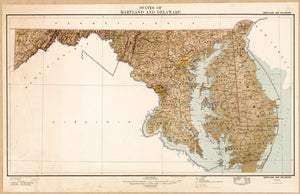 Map of States of Maryland and Delaware  base map with highways and shaded relief