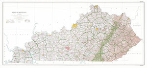 Map of State of Kentucky; base map, with highways, and contours Framed Push Pin Map