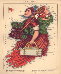 Vintage Map of Ireland - Geographical fun : being humourous outlines of various countries, with an introduction and descriptive lines, 1868