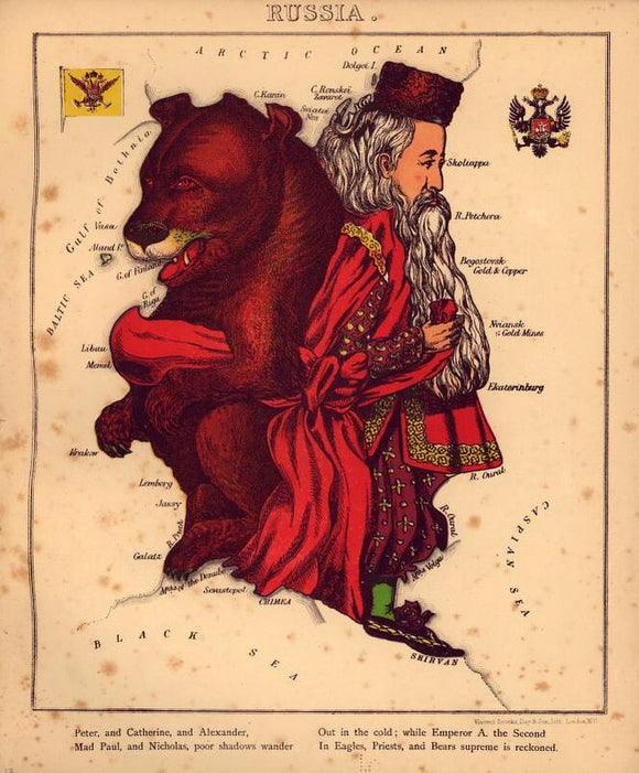 Vintage Map of Russia - Geographical fun : being humourous outlines of various countries, with an introduction and descriptive lines, 1868