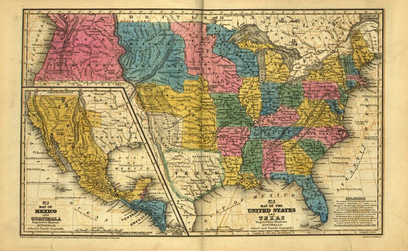 Vintage Map of United States and Mexico, 1839