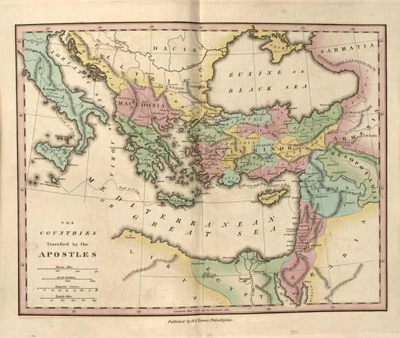 Vintage Map of Countries travelled by the Apostles - Ancient Geography - An atlas of ancient geography : comprehended in sixteen maps, selected from the most approved works : to elucidate the writings of the ancient authors, both sacred and profane, 1826