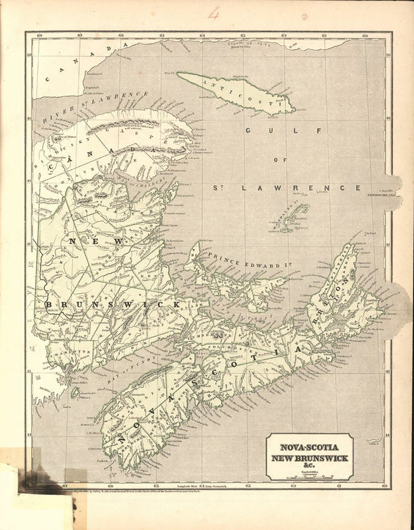 Vintage Map of Nova Scotia New Brunswick & c.  - North American Atlas, 1842