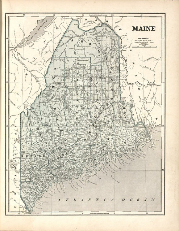 Vintage Map of Maine - North American Atlas, 1842