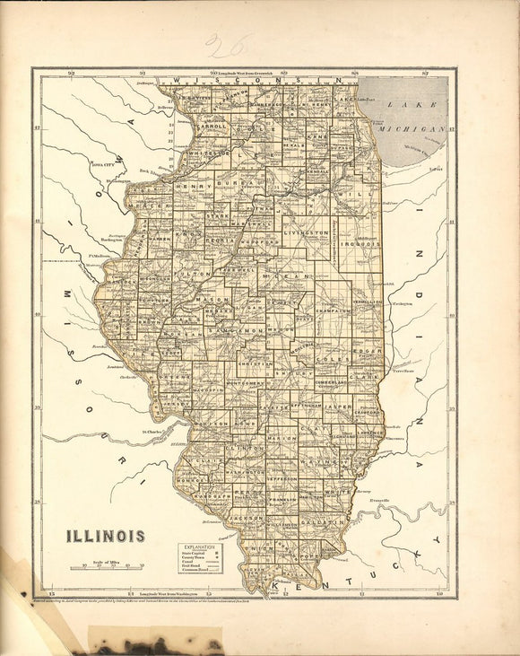 Vintage Map of Illinois - North American Atlas, 1842