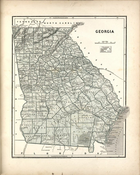 Vintage Map of Georgia - North American Atlas, 1842