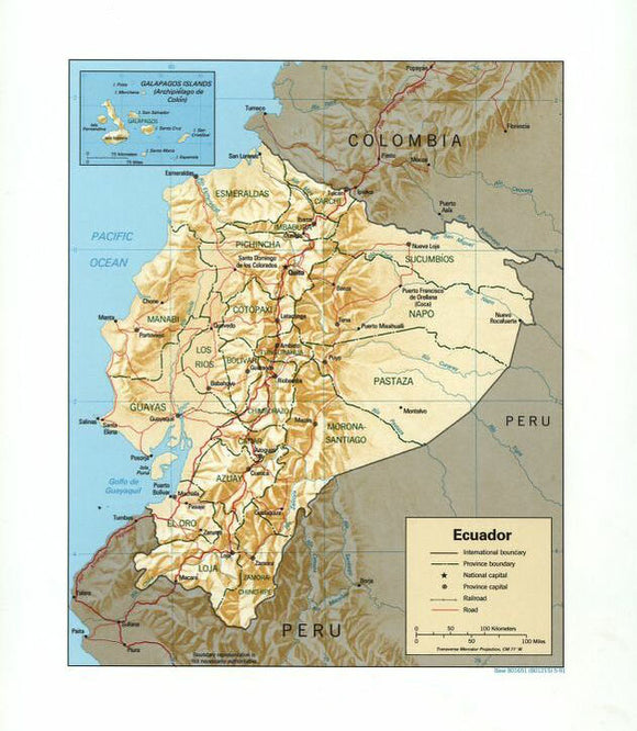 Map of Ecuador Framed Push Pin Map