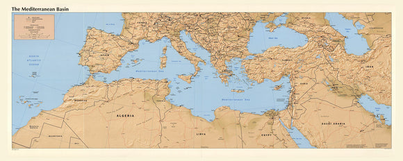 Map of The Mediterranean basin Framed Push Pin Map