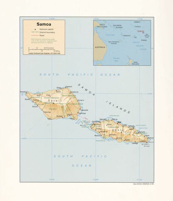 Map of Samoa Framed Push Pin Map