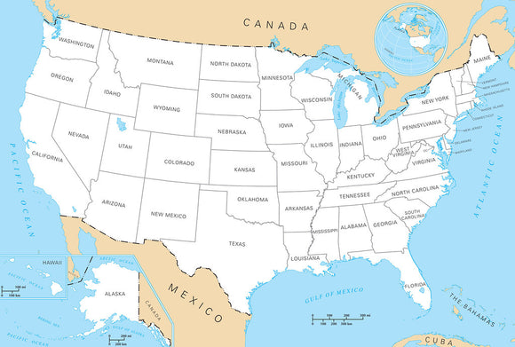 Map of States  Framed Dry Erase Map