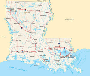 Map of Louisiana LA - Reference Map Framed Dry Erase Map