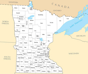 Map of Minnesota MN - County Map with selected Cities and Towns Framed Dry Erase Map