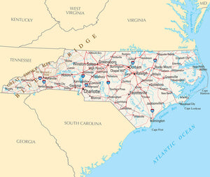 Map of North Carolina NC - Reference Map Framed Push Pin Map