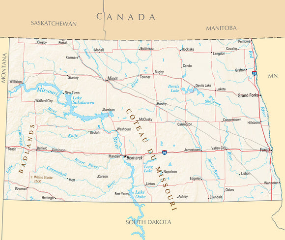 Map of North Dakota ND - Reference Map Framed Dry Erase Map