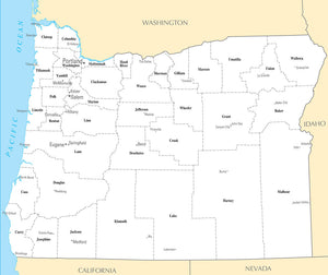 Map of Oregon OR - County Map with selected Cities and Towns Framed Push Pin Map